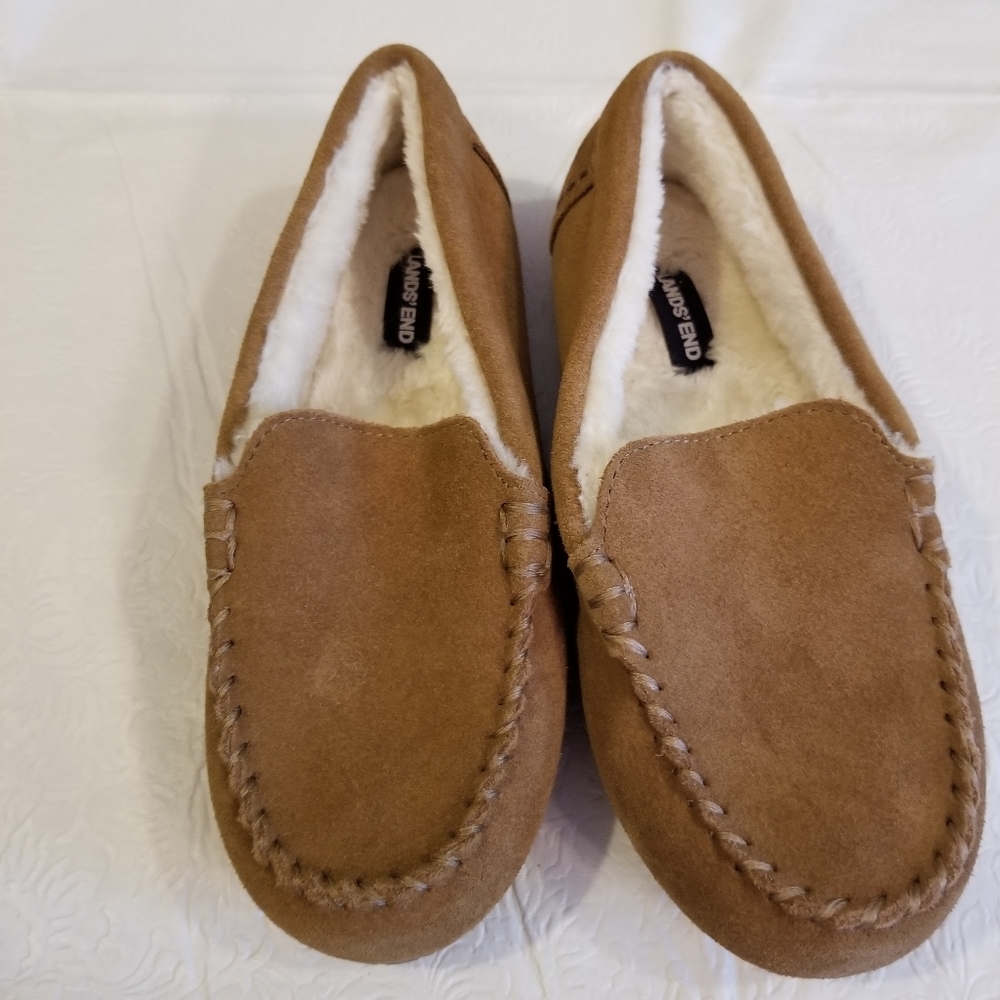 Lands End Suede Leather Moccasin Slippers